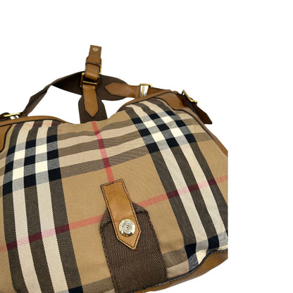 Capiente shopper Burberry in canvas beige con classica trama tartan e finiture in pelle tono su tono, di lusso, originale, ottime condizioni, usata 