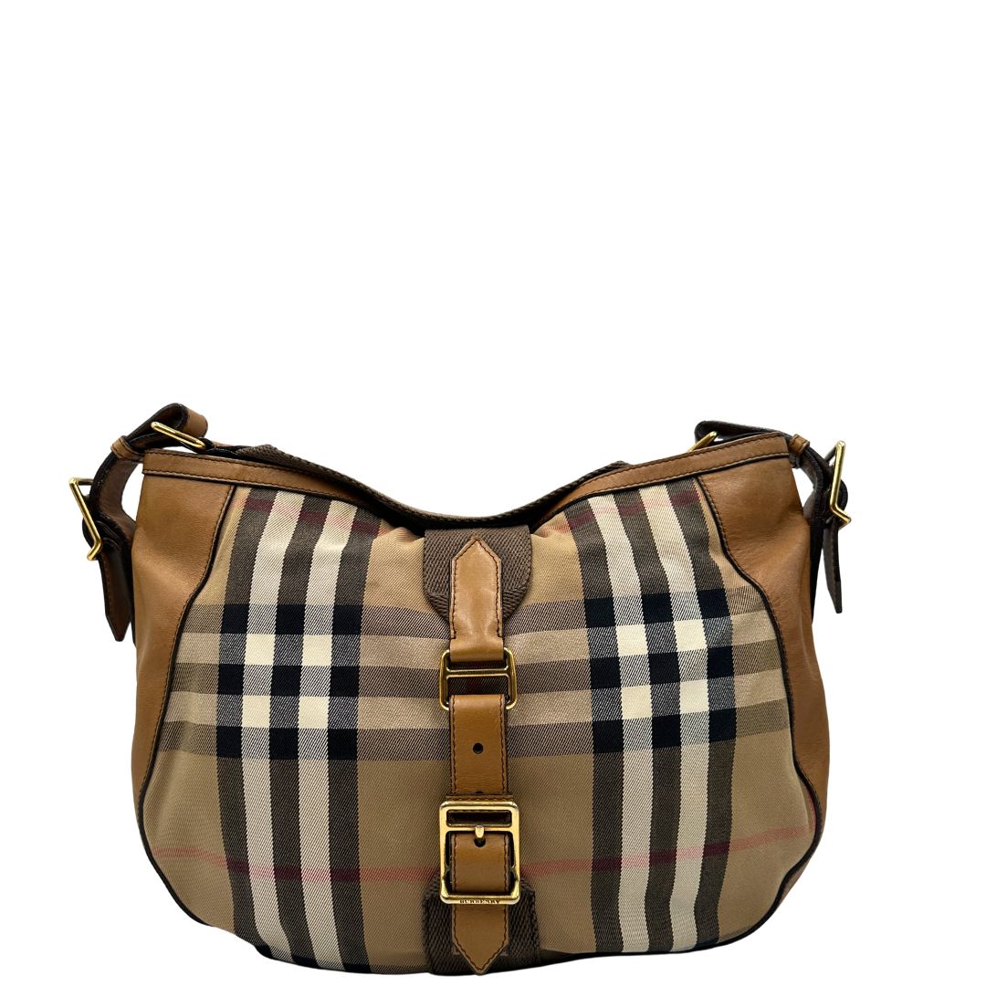 retro Capiente shopper Burberry in canvas beige con classica trama tartan e finiture in pelle tono su tono, di lusso, originale, ottime condizioni, usata 
