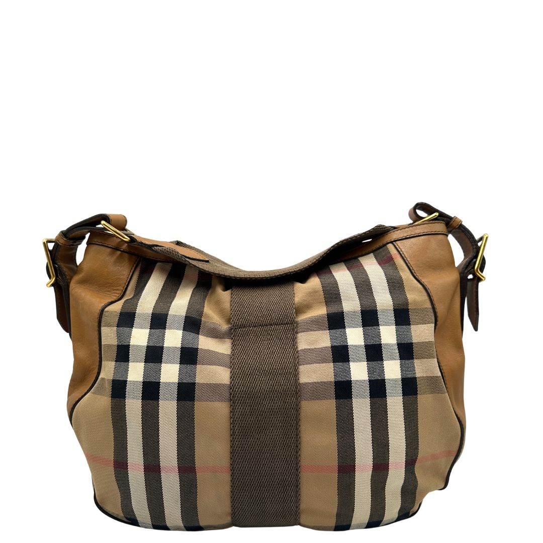 retro Capiente shopper Burberry in canvas beige con classica trama tartan e finiture in pelle tono su tono, di lusso, originale, ottime condizioni, usata 