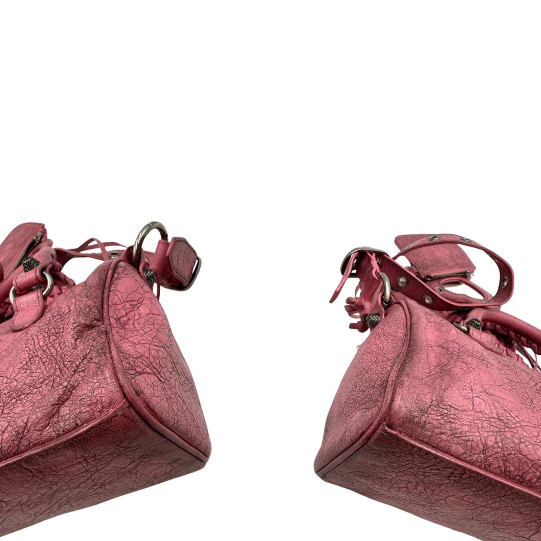 angoli Borsa Balenciaga in pelle Arena rosa con hardware argentato, di lusso, originale, ottime condizioni, usata