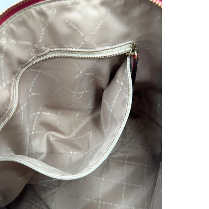 Tasca interna, Borsa MK in pelle saffiano rossa con hardware dorato. Indossabile a mano oppure a tracolla. Originale, usata, di lusso, in ottime condizioni.