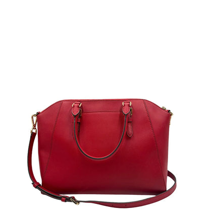 Retro, Borsa MK in pelle saffiano rossa con hardware dorato. Indossabile a mano oppure a tracolla. Originale, usata, di lusso, in ottime condizioni.