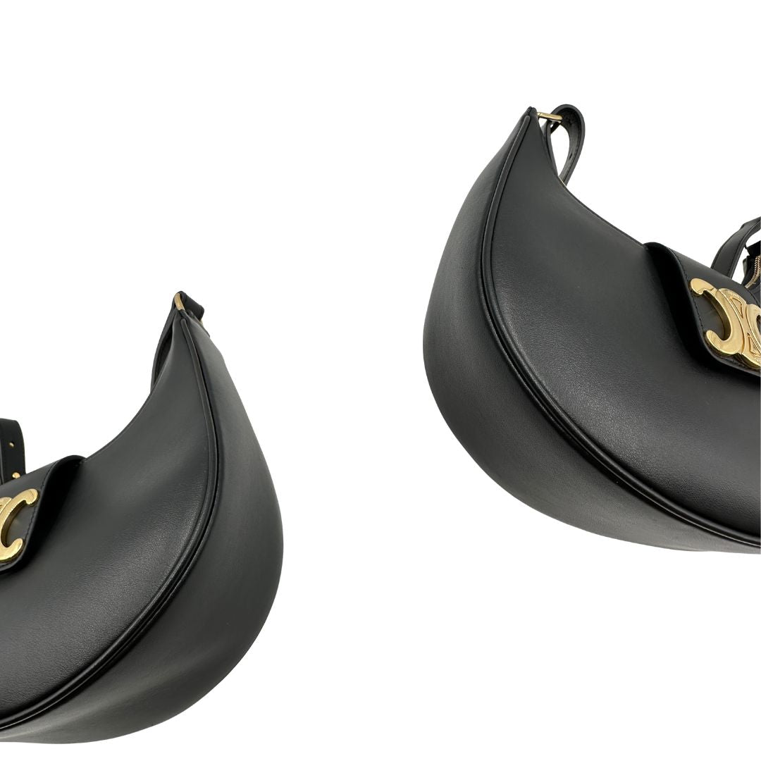 angoli Borsa Celine Ava Triomphe nella misura media, dalla silhouette a mezza luna, caratterizzata da una firma Triomphe iconica espressione della renaissance Celine, di lusso, originale, eccellenti condizioni 