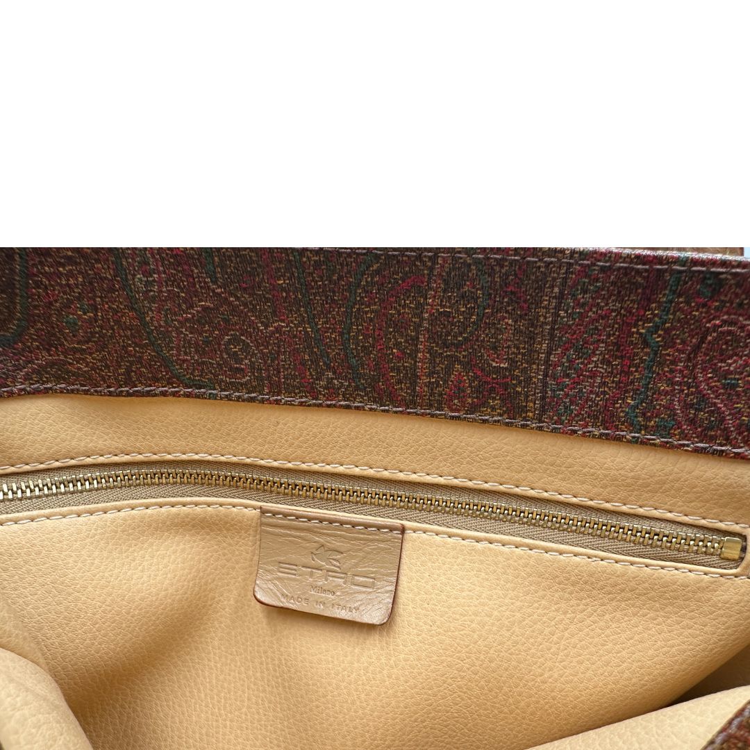 interno Borsa Etro in canvas trama Paisley multicolore e finiture in pelle, di lusso, originale, ottime condizioni, usata 