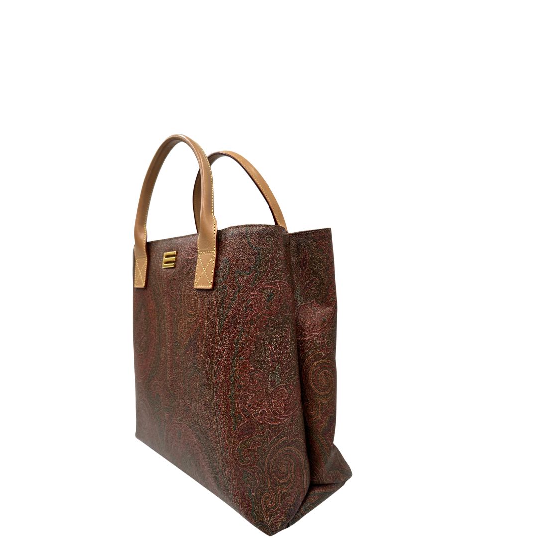 lato Borsa Etro in canvas trama Paisley multicolore e finiture in pelle, di lusso, originale, ottime condizioni, usata 