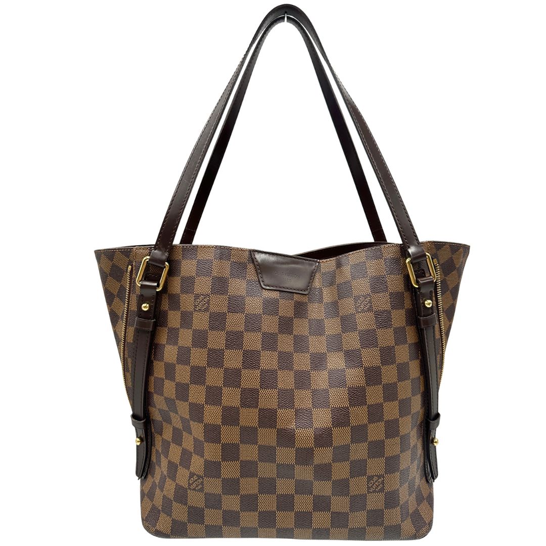 retro  Borsa LV in canvas Damier Ébène e hardware dorato, indossabile a spalla, di lusso, usata, originale