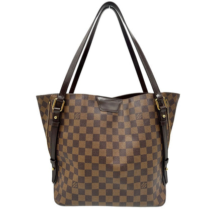 retro  Borsa LV in canvas Damier Ébène e hardware dorato, indossabile a spalla, di lusso, usata, originale