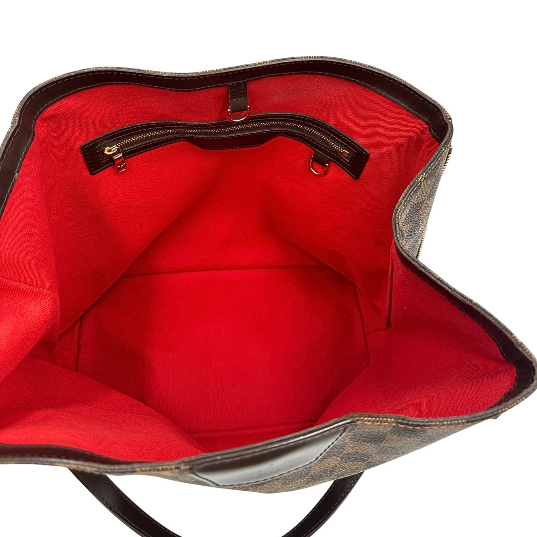 interno  Borsa LV in canvas Damier Ébène e hardware dorato, indossabile a spalla, di lusso, usata, originale
