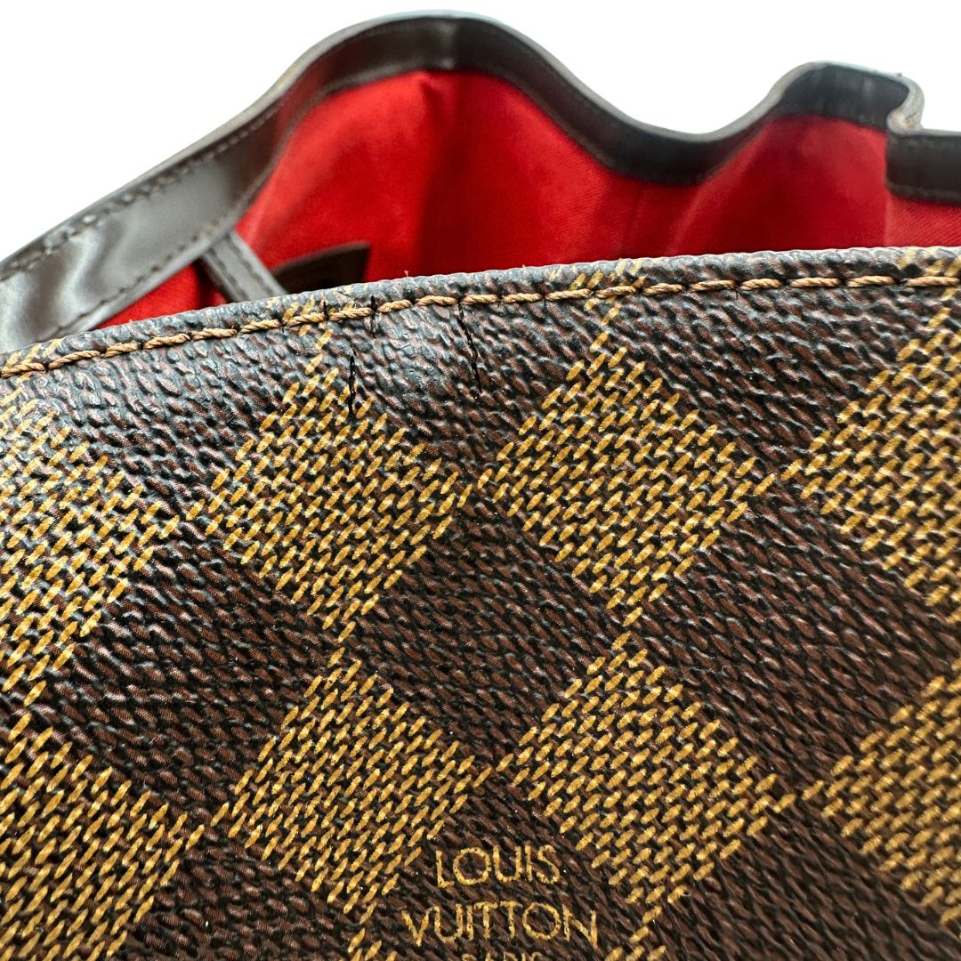  Borsa LV in canvas Damier Ébène e hardware dorato, indossabile a spalla, di lusso, usata, originale