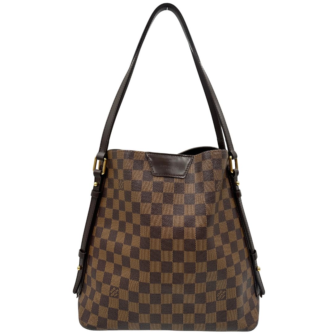  Borsa LV in canvas Damier Ébène e hardware dorato, indossabile a spalla, di lusso, usata, originale