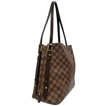 lato  Borsa LV in canvas Damier Ébène e hardware dorato, indossabile a spalla, di lusso, usata, originale 