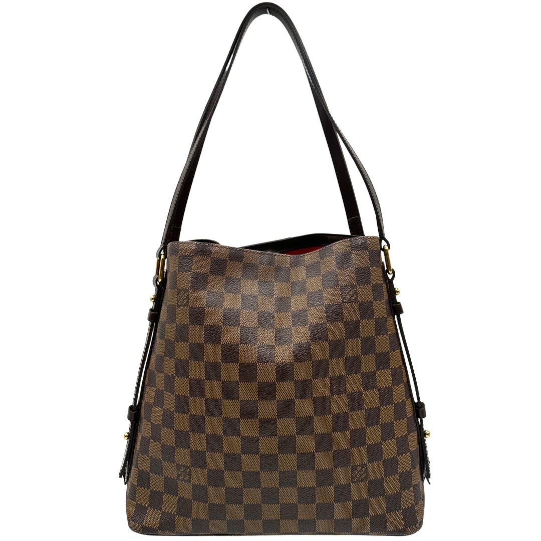 retro  Borsa LV in canvas Damier Ébène e hardware dorato, indossabile a spalla, di lusso, usata, originale 