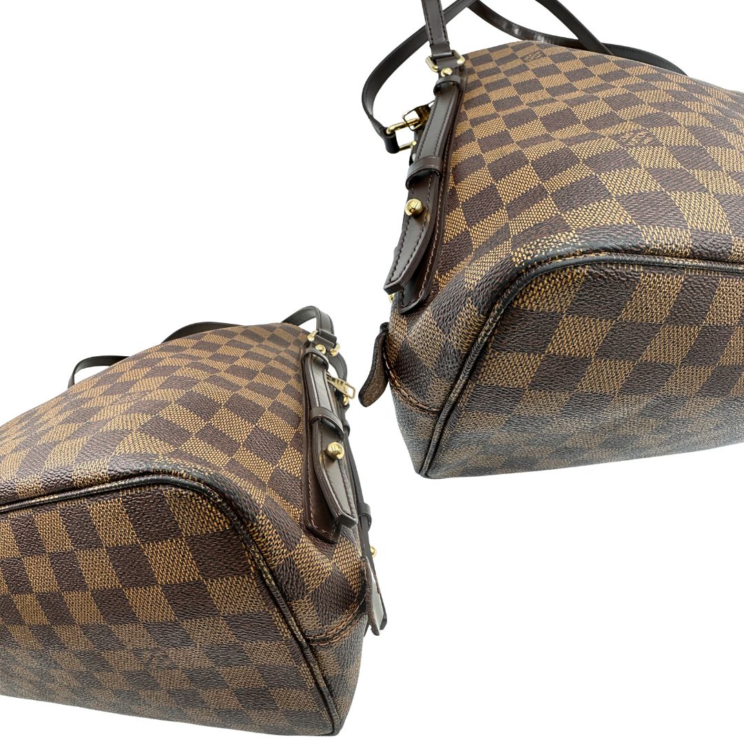angoli  Borsa LV in canvas Damier Ébène e hardware dorato, indossabile a spalla, di lusso, usata, originale
