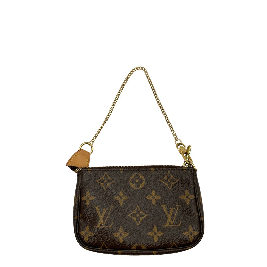 front Pochette Accessoires mini in canvas marrone monogram, da portare a mano. 