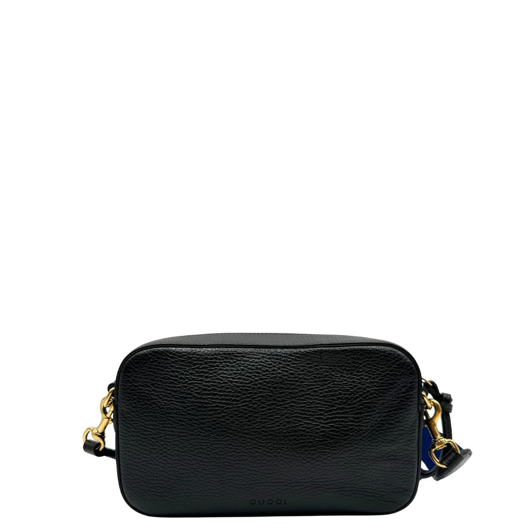 Borsa Gucci realizzata in pelle nera impreziosita da stampa snake sul front, di lusso, originale, usata