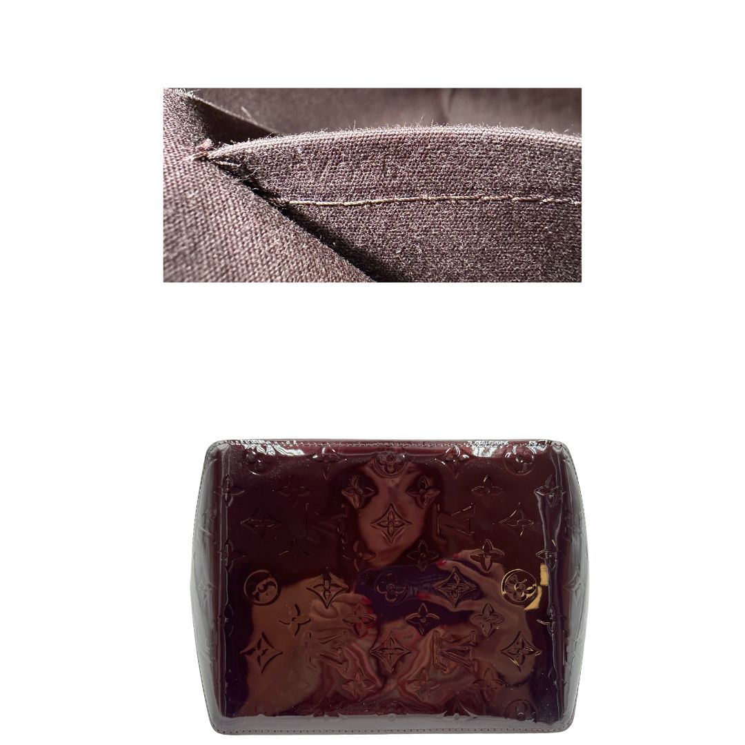 base  Borsa Louis Vuitton in pelle vernis bordeaux monogram e hardware dorato, di lusso, originale, ottime condizioni, usata. 