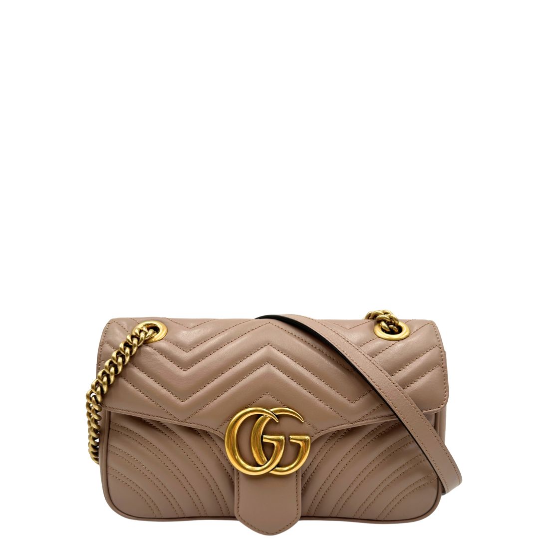 front  Borsa Gucci Marmont in pelle trapuntata color nude  