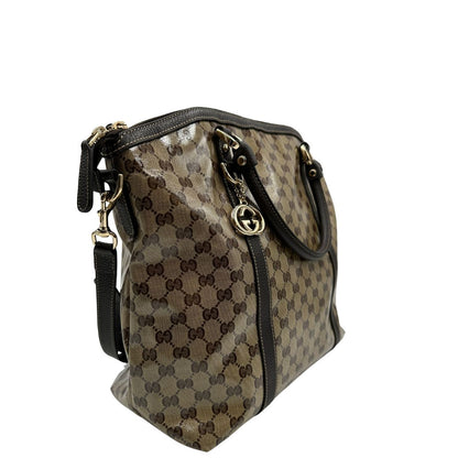 lato Borsa Gucci Tote Crystal in tela cerata lucida GG  
