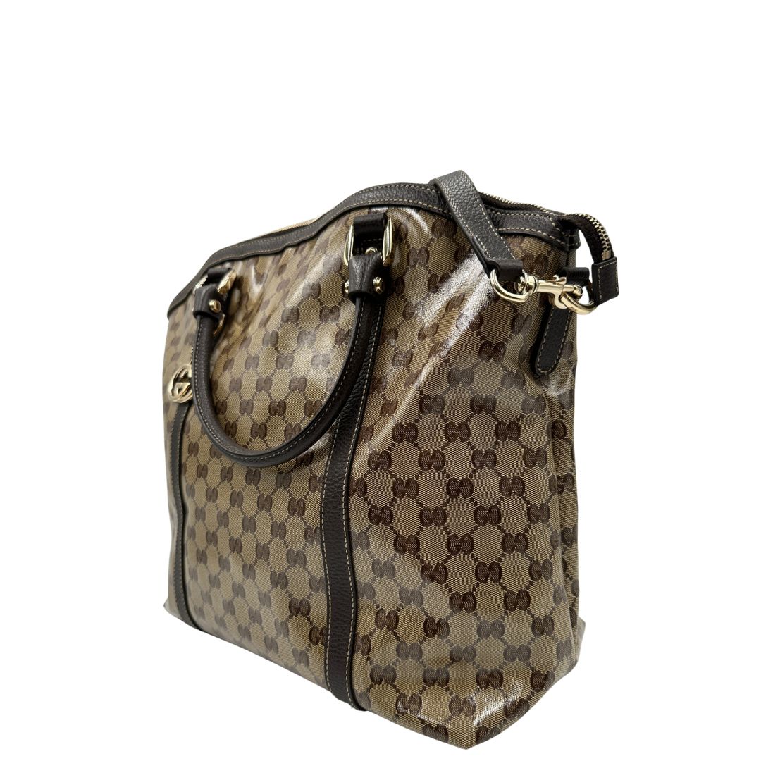 lato Borsa Gucci Tote Crystal in tela cerata lucida GG 