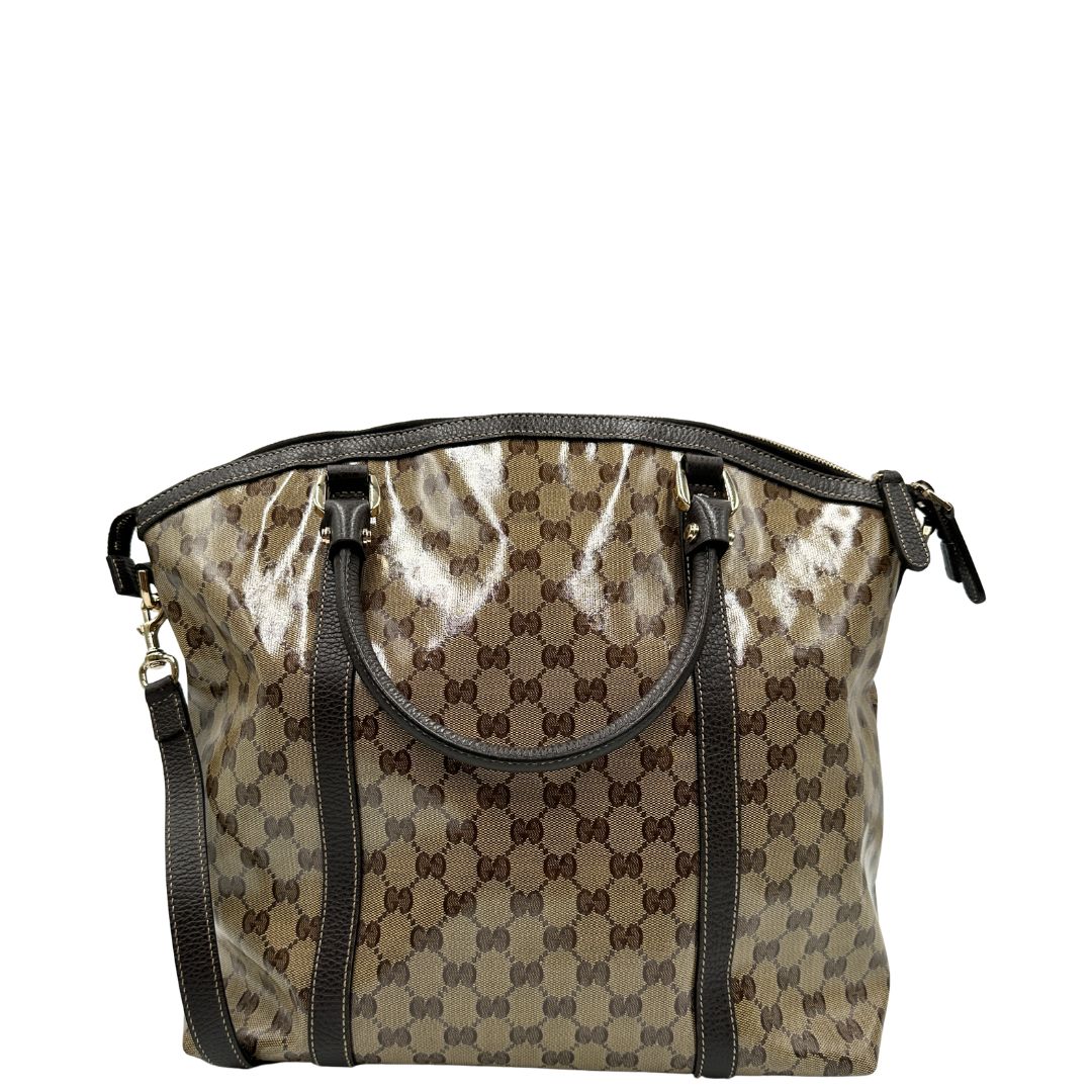 retro Borsa Gucci Tote Crystal in tela cerata lucida GG  