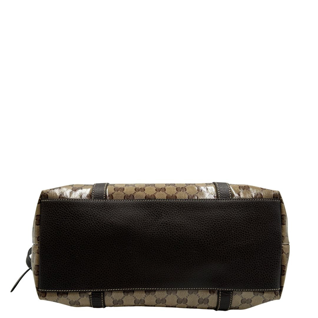 base Borsa Gucci Tote Crystal in tela cerata lucida GG  