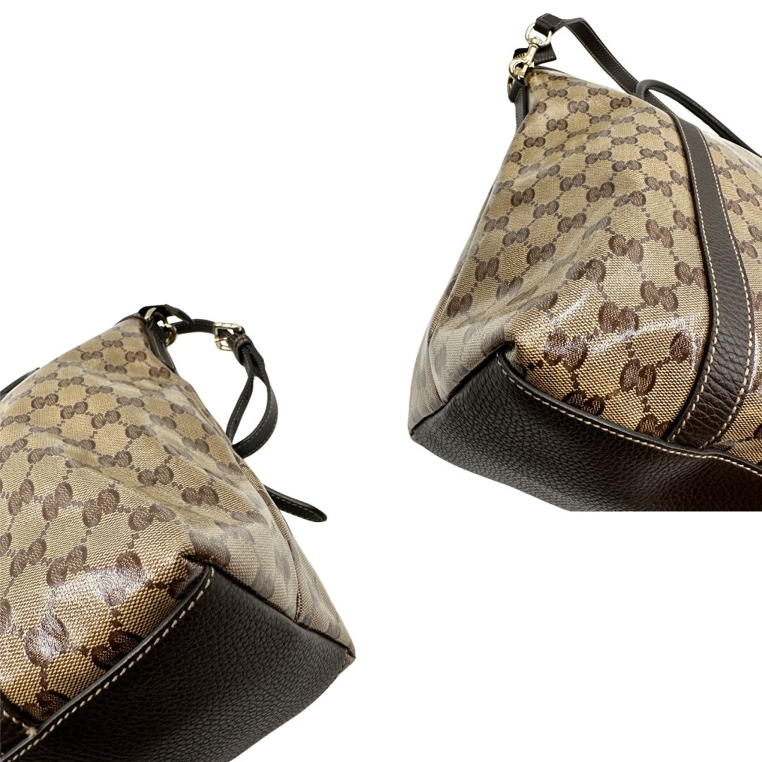 angoli  Borsa Gucci Tote Crystal in tela cerata lucida GG 