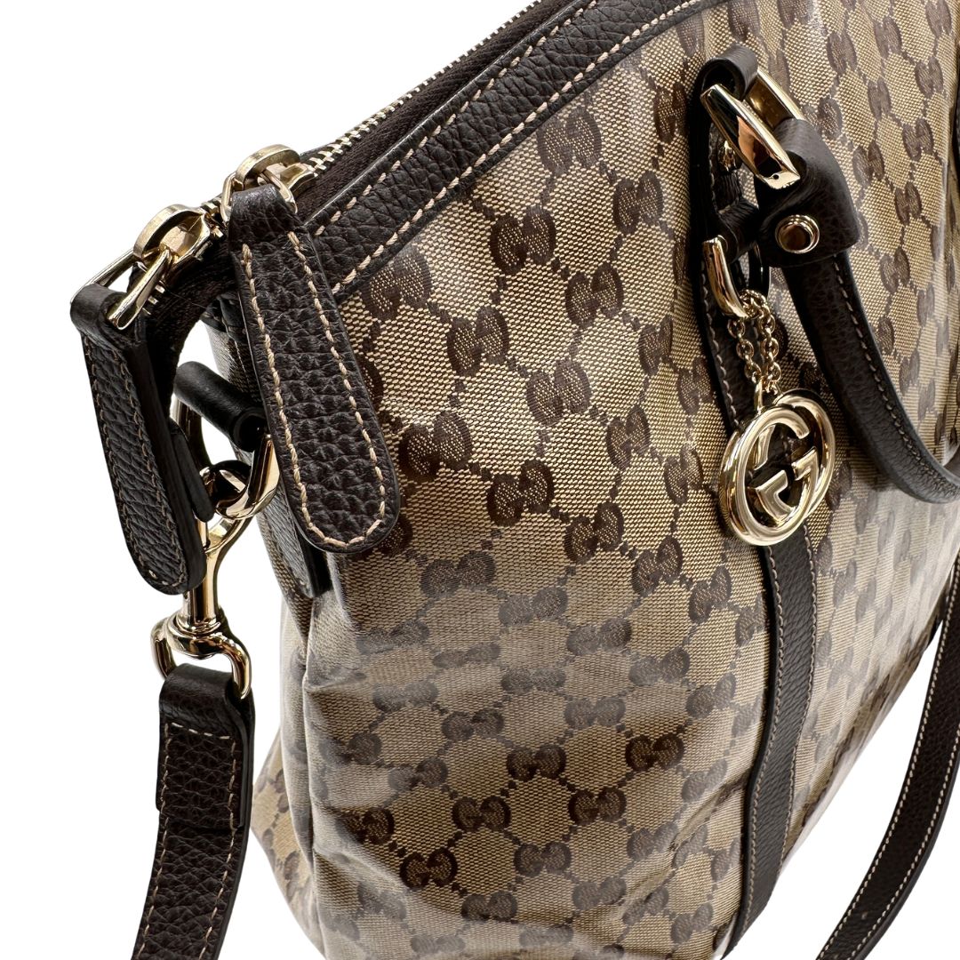 Borsa Gucci Tote Crystal in tela cerata lucida GG  