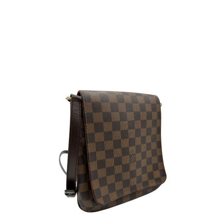 Borsa LV Musette Sala in canvas Damier Ébène e hardware dorato, indossabile a tracolla, di lusso, originale, ottime condizioni