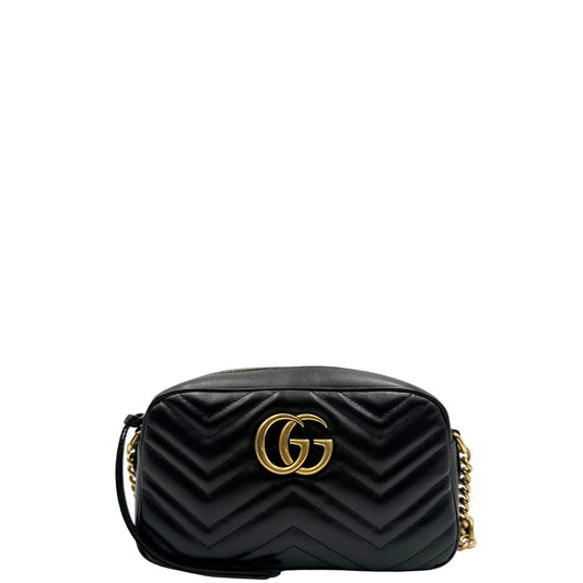 front Borsa Gucci Camera Bag Marmont misura piccola in pelle nera, di lusso, originale, eccellenti condizioni, usata 