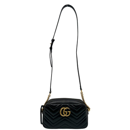 front Borsa Gucci Camera Bag Marmont misura piccola in pelle nera, di lusso, originale, eccellenti condizioni, usata 