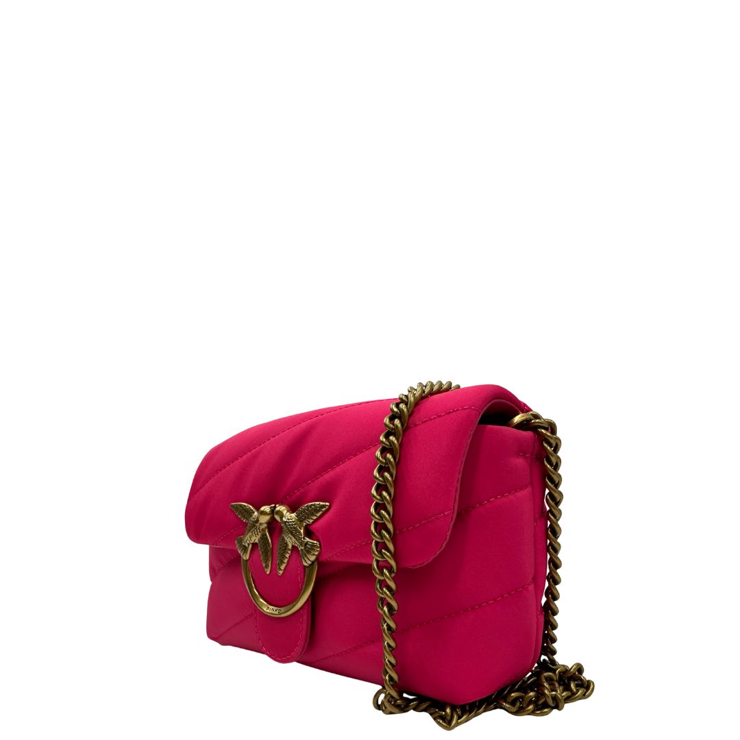 lato Borsa Pinko in tessuto riciclato fucsia con hardware dorato, di lusso, originale, eccellenti condizioni, usata 