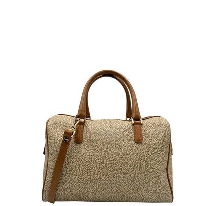 front  Borsa Borbonese in canvas trama occhio di pernice con finiture in pelle marrone, di lusso, originale,  ottime condizioni, usata 