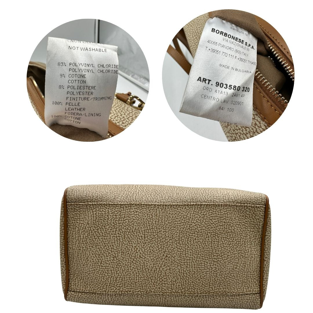 base  Borsa Borbonese in canvas trama occhio di pernice con finiture in pelle marrone, di lusso, originale,  ottime condizioni, usata 