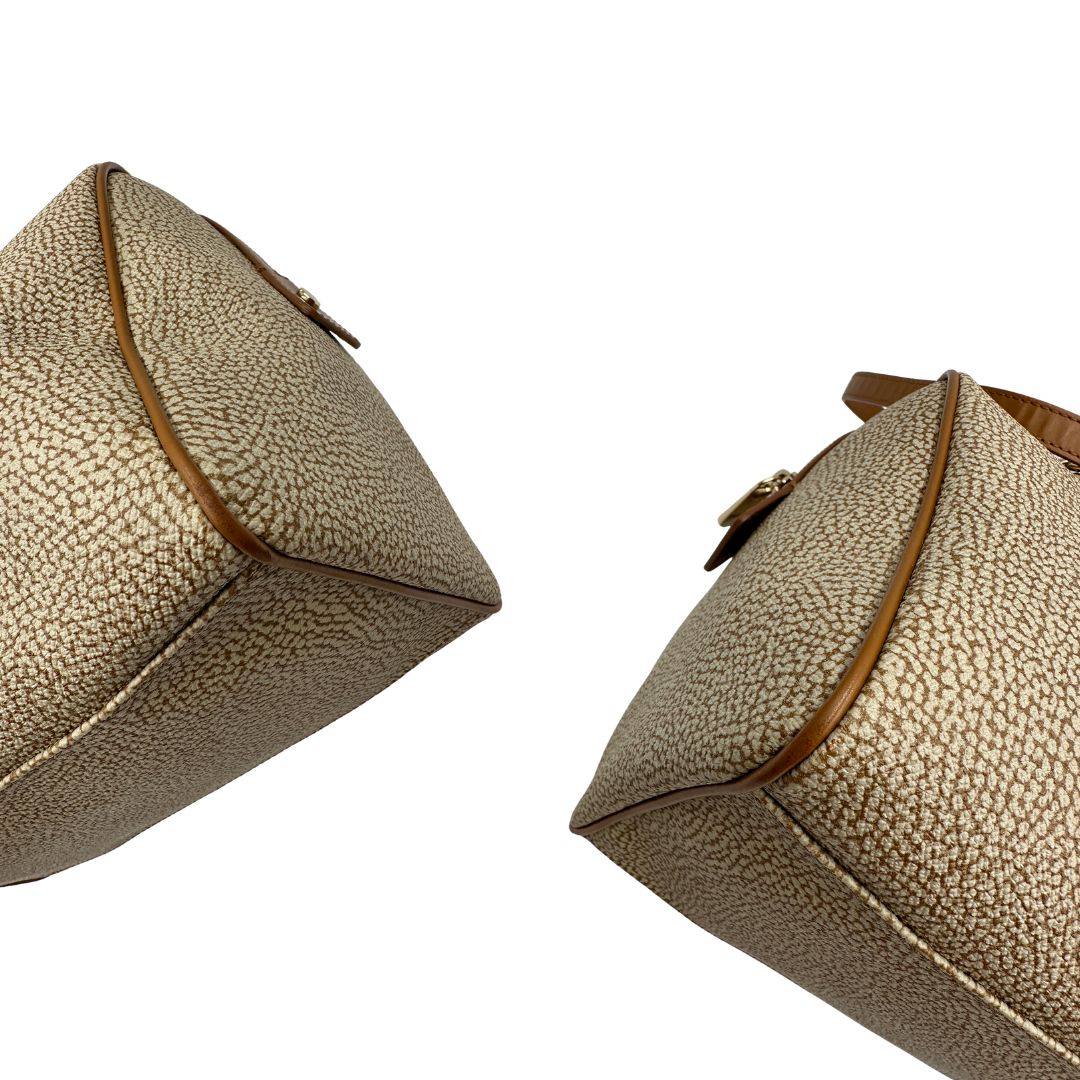  angoli  Borsa Borbonese in canvas trama occhio di pernice con finiture in pelle marrone, di lusso, originale,  ottime condizioni, usata 