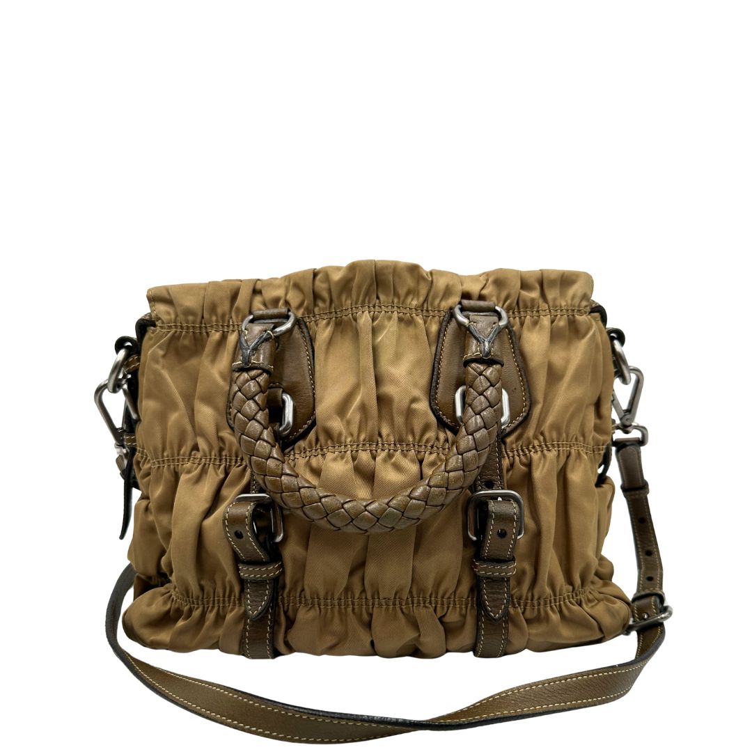 retro  Borsa Prada in nylon gaufre color cammello  