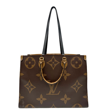 Front, Borsa LV OnTheGo nella versione GM in canvas marrone monogram Giant e monogram Reverse. Originale, usata, di lusso, in ottime condizioni.