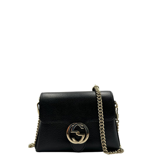 front Borsa Gucci Interlocking in pelle nera 