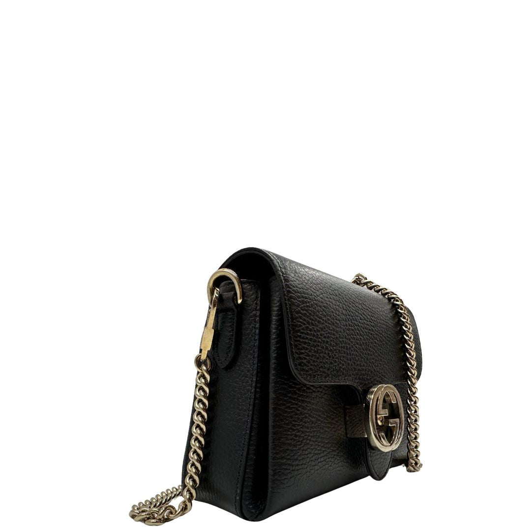 lato Borsa Gucci Interlocking in pelle nera 