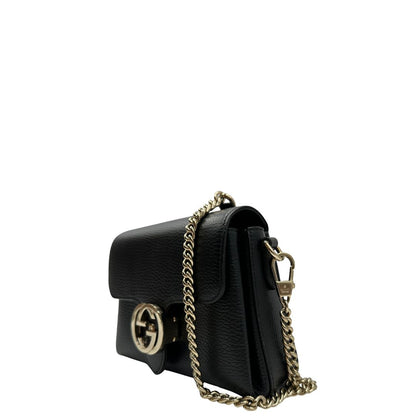 lato Borsa Gucci Interlocking in pelle nera 