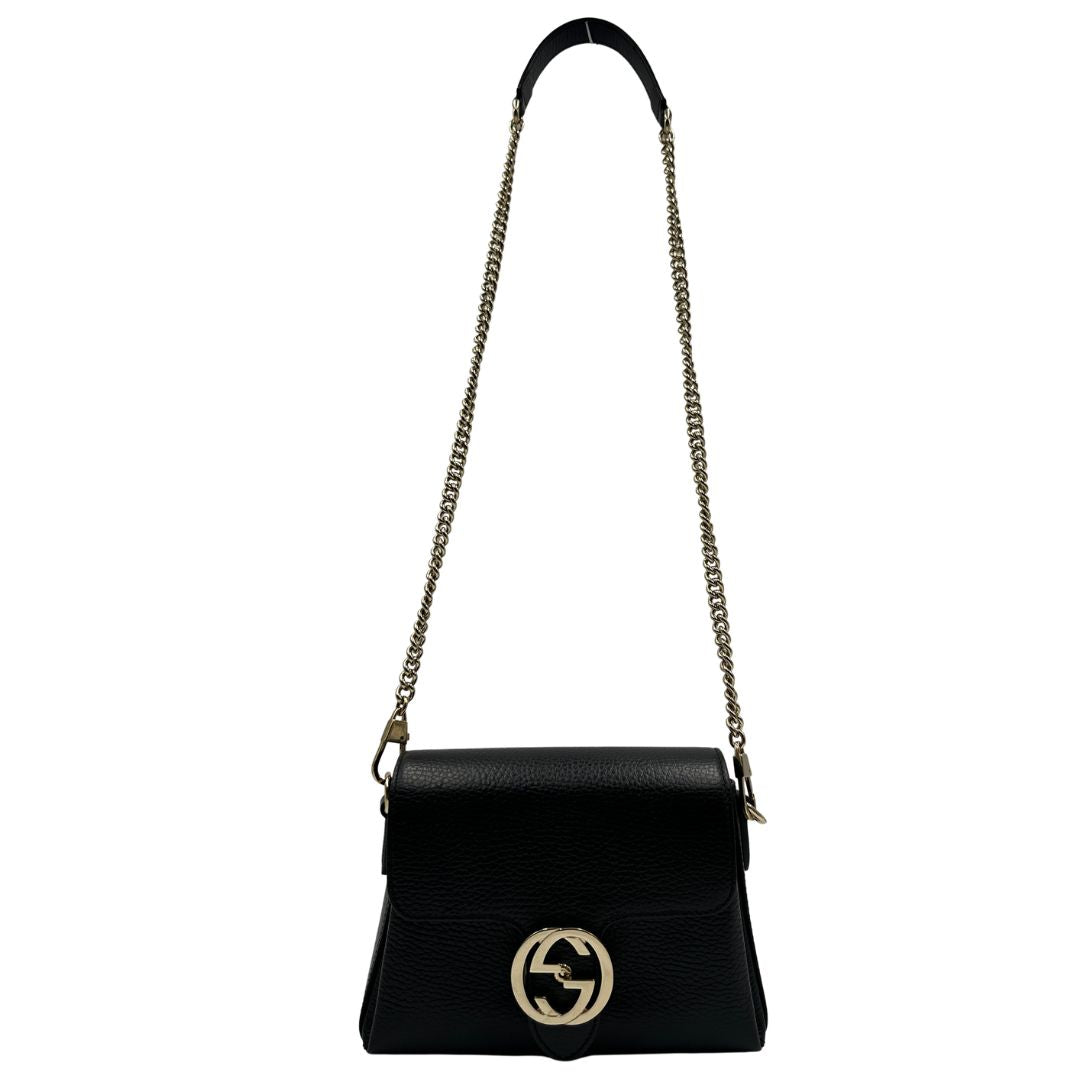front Borsa Gucci Interlocking in pelle nera 