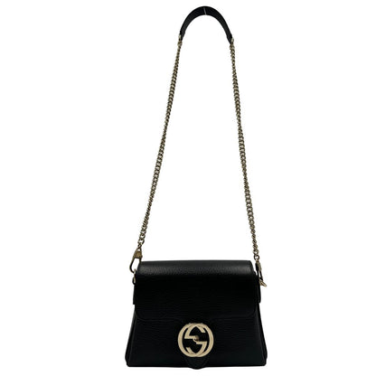 front Borsa Gucci Interlocking in pelle nera 
