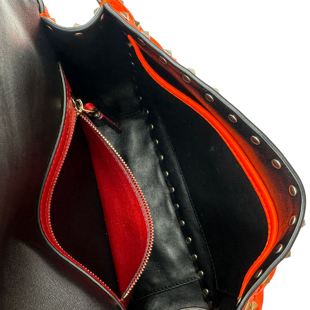 interno  Borsa V. G. in pelle arancione, di lusso, originale, ottime condizioni, usata 