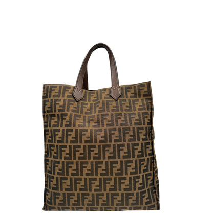 Retro, Sac Plat Fendi color tabacco trama Zucca in tessuto e finiture in pelle marrone. Originale, usata, di lusso, in ottime condizioni.