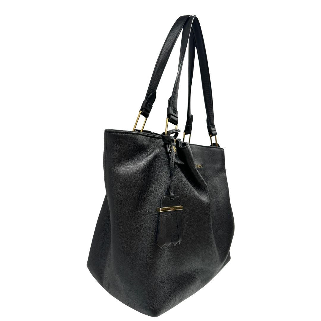 lato  borsa shopper Tod's in pelle nera