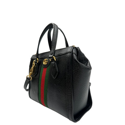 lato della Borsa Gucci in pelle nera impreziosita da iconica striscia Web verde e rossa, di lusso, originale, ottime condizioni, usata 