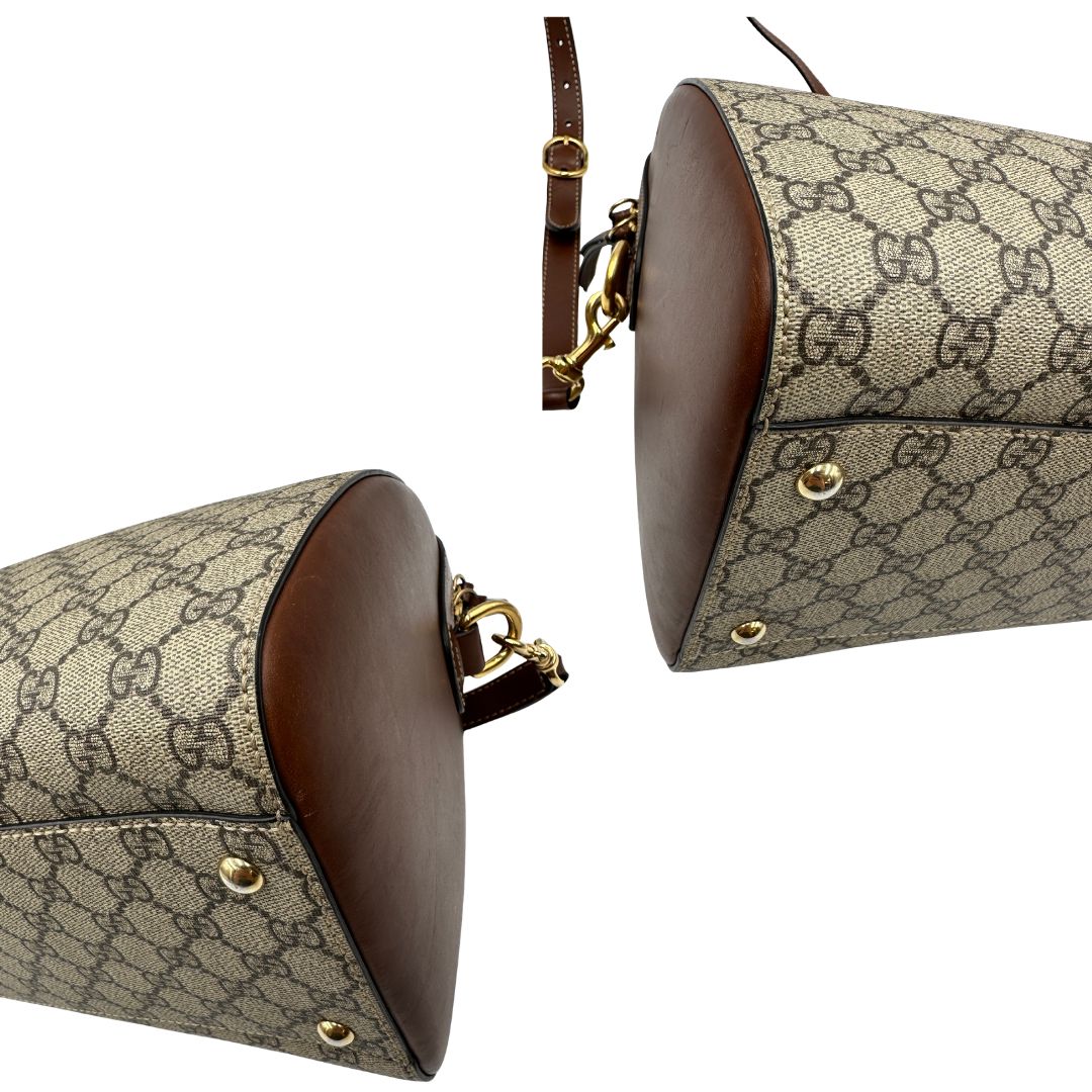 angoli Bauletto Gucci in canvas GG e pelle marrone, di lusso, originale, usato 