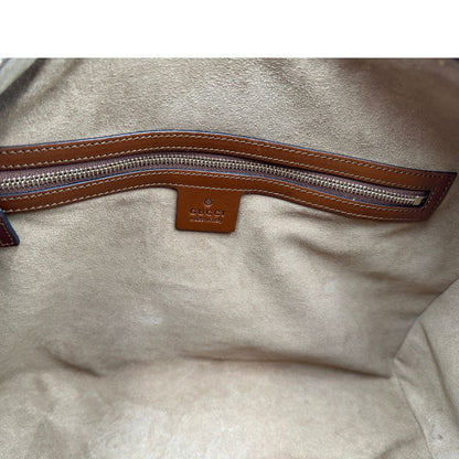 interno Bauletto Gucci in canvas GG e pelle marrone, di lusso, originale, usato