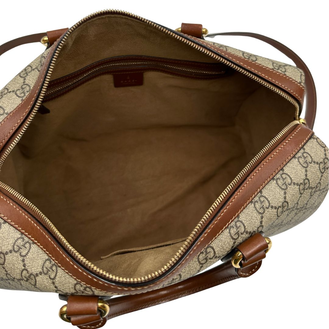 interno Bauletto Gucci in canvas GG e pelle marrone, di lusso, originale, usato