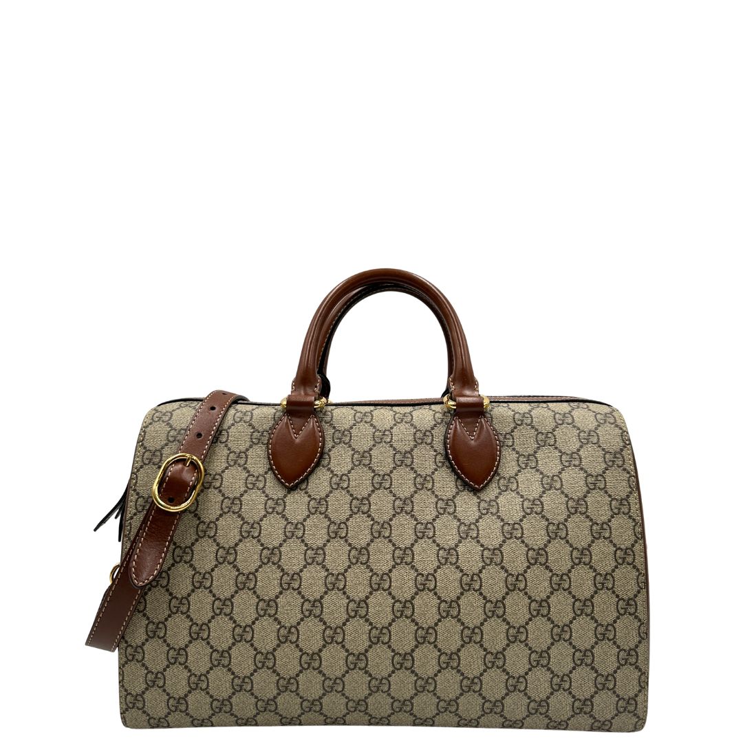 front Bauletto Gucci in canvas GG e pelle marrone, di lusso, originale, usato 