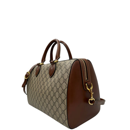 lato Bauletto Gucci in canvas GG e pelle marrone, di lusso, originale, usato 